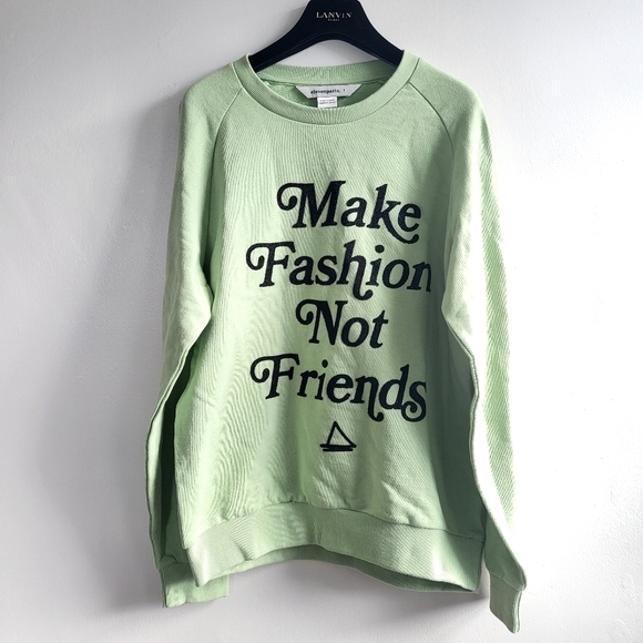 New ELEVEN PARIS Make Fashion 100% Cotton Pullover Green Sweatshirt NWT Sz Small - Picture 5 of 10